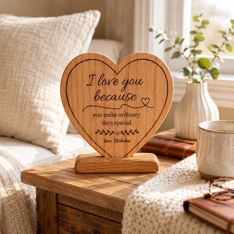 Because of You Oak Heart Keepsake